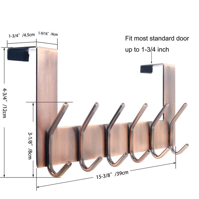 WEBI Over The Door Hooks for Hanging,Door Hanger,Over The Door Towel Rack,Over Door Coat Rack for Hanging Clothes,Towels,Antique Copper,2 Packs - Image 2